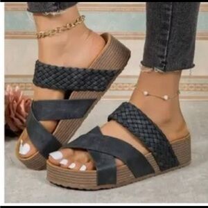 SHEIN Black Woven Strap Sandals